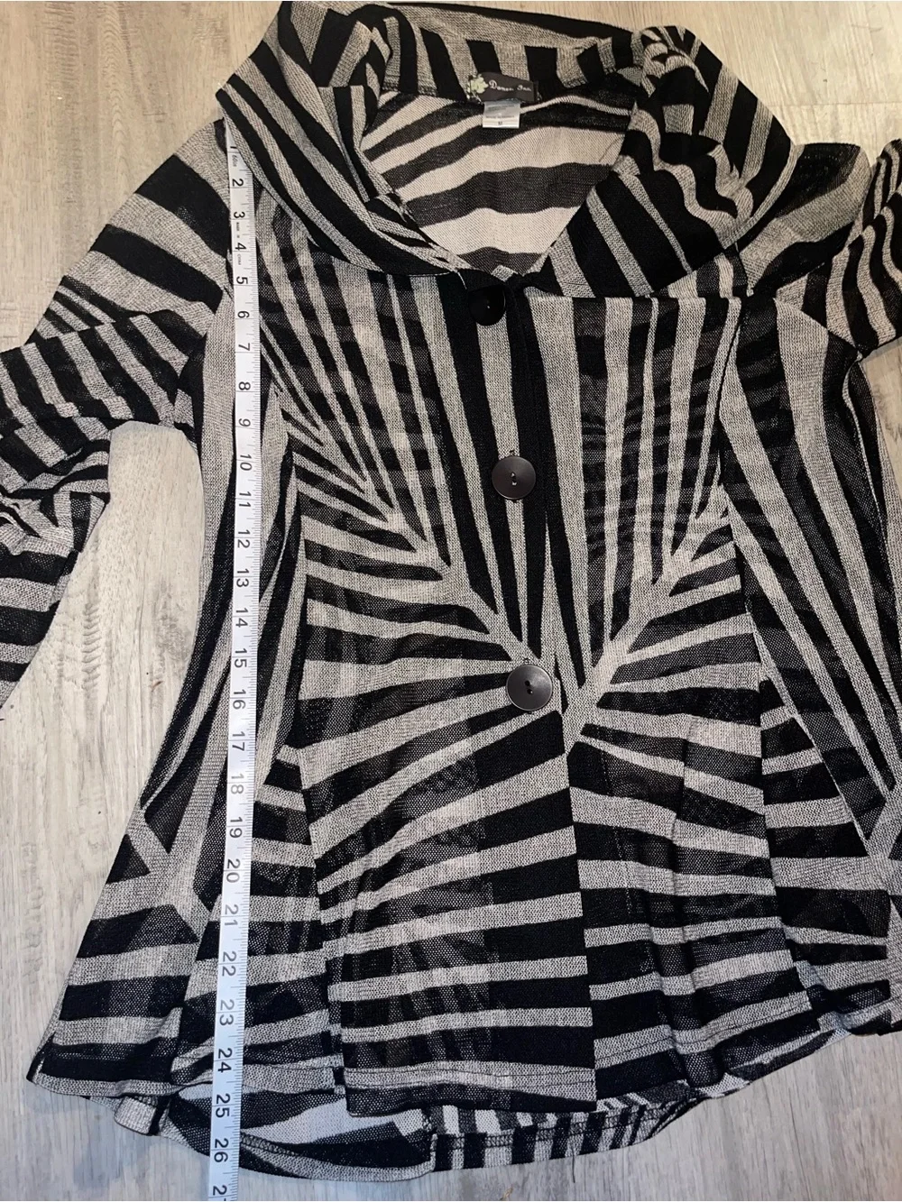Damee, Inc. Women’s Sheer Geometric Striped Soutache Jacket Black Gray Medium